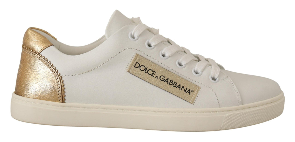 Baskets élégantes en cuir blanc avec accents dorés Dolce &amp; Gabbana