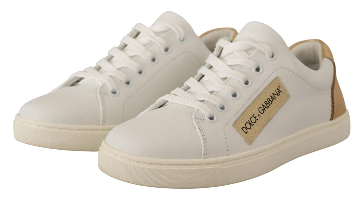 Baskets élégantes en cuir blanc avec accents dorés Dolce &amp; Gabbana