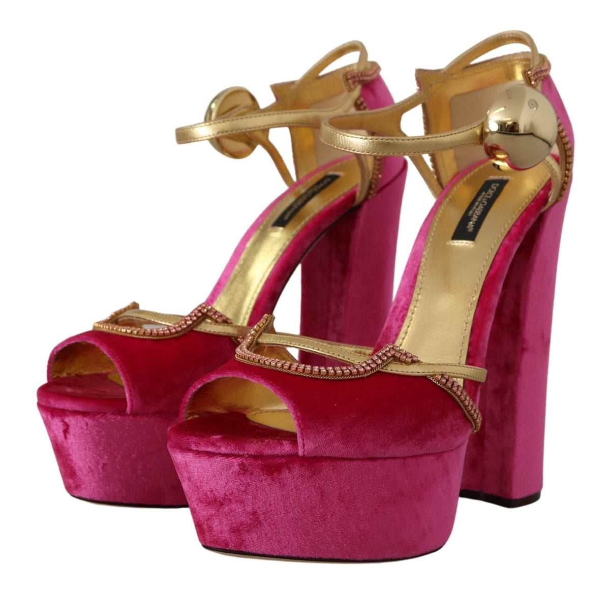 Sandales Dolce &amp; Gabbana en velours rose et cristaux