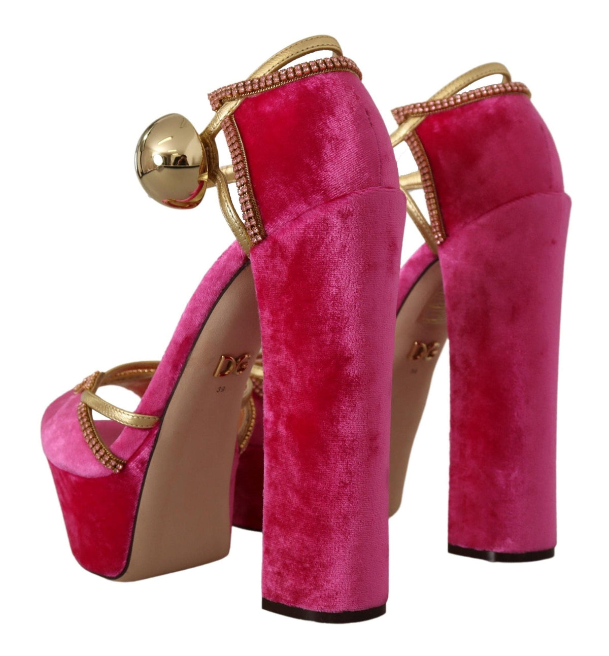 Sandales Dolce &amp; Gabbana en velours rose et cristaux