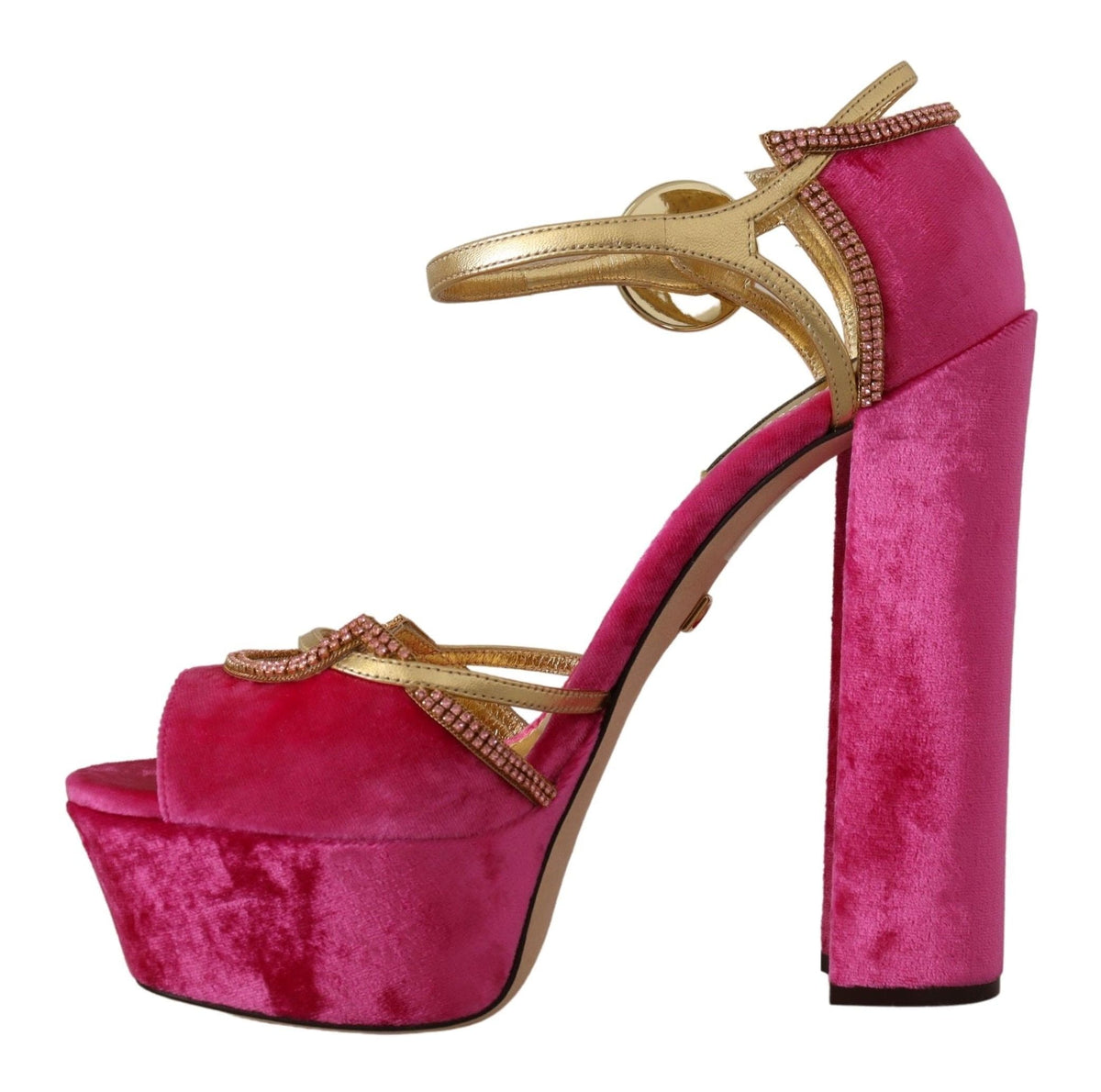 Sandales Dolce &amp; Gabbana en velours rose et cristaux