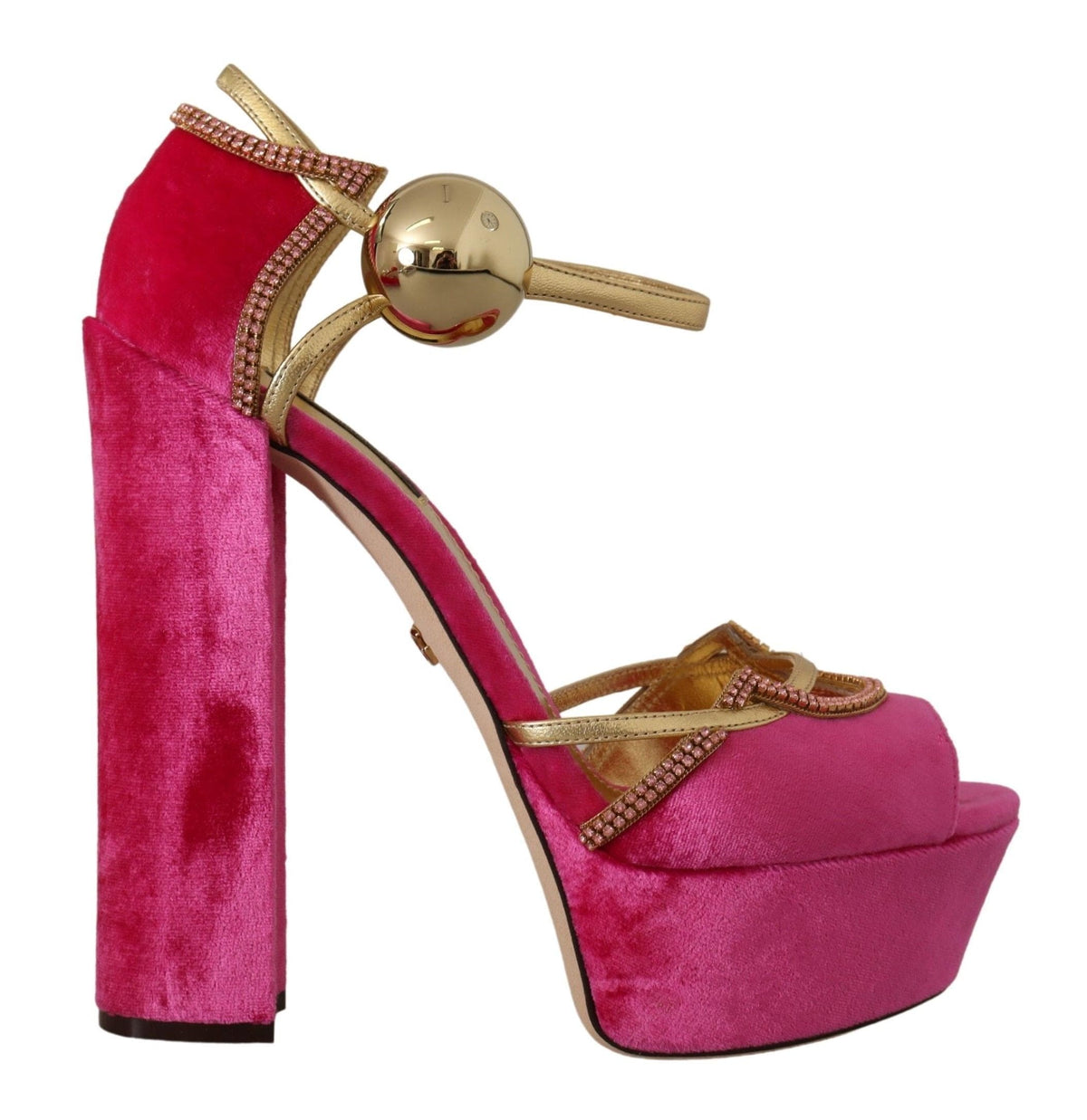 Sandales Dolce &amp; Gabbana en velours rose et cristaux