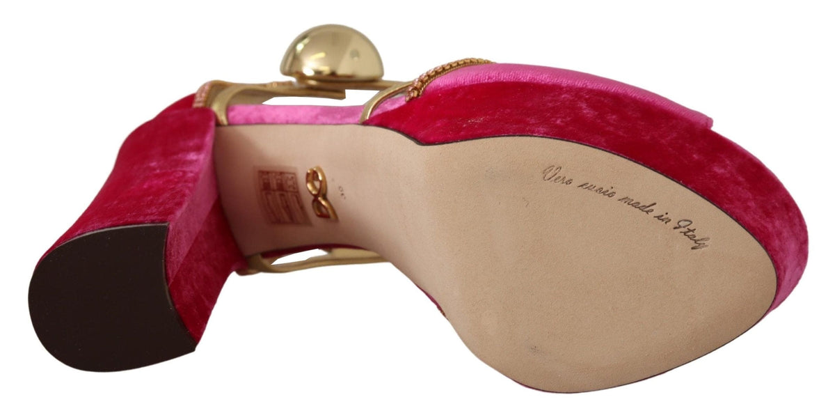 Sandales Dolce &amp; Gabbana en velours rose et cristaux