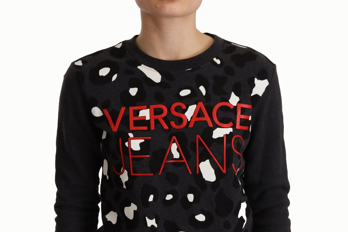 Jersey de cuello redondo con estampado de leopardo negro elegante de Versace Jeans