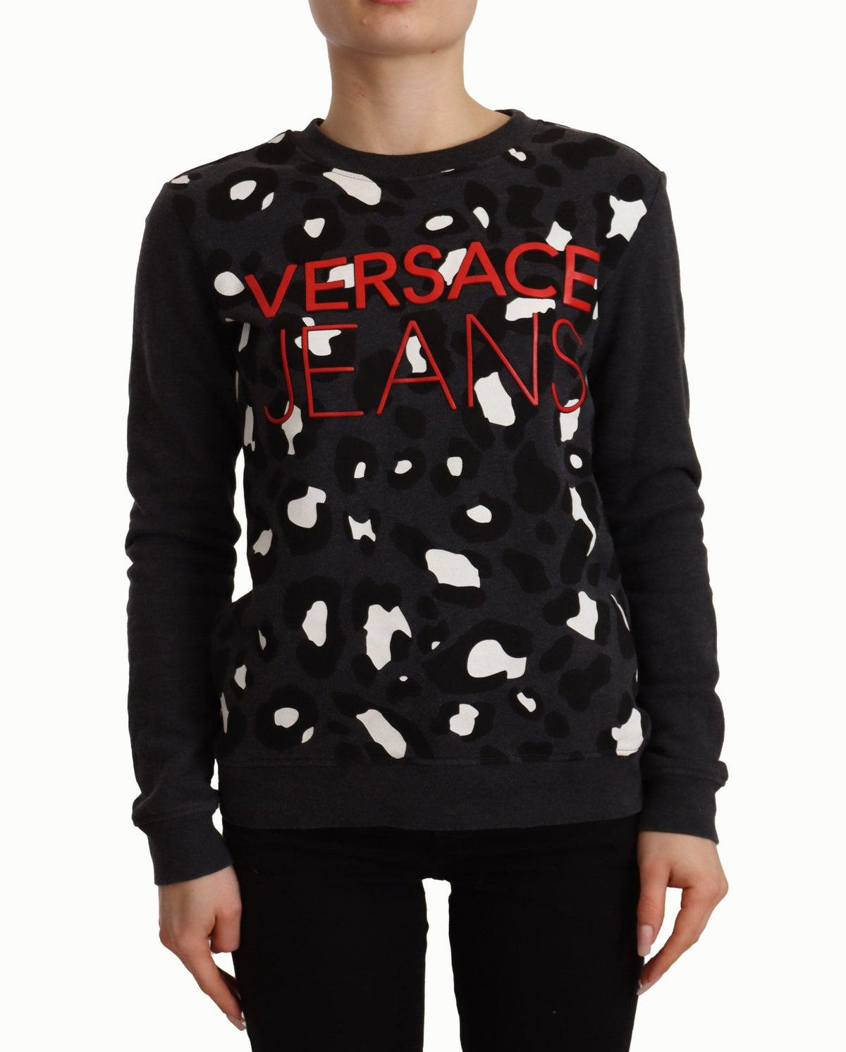 Pull ras du cou noir chic à imprimé léopard Versace Jeans