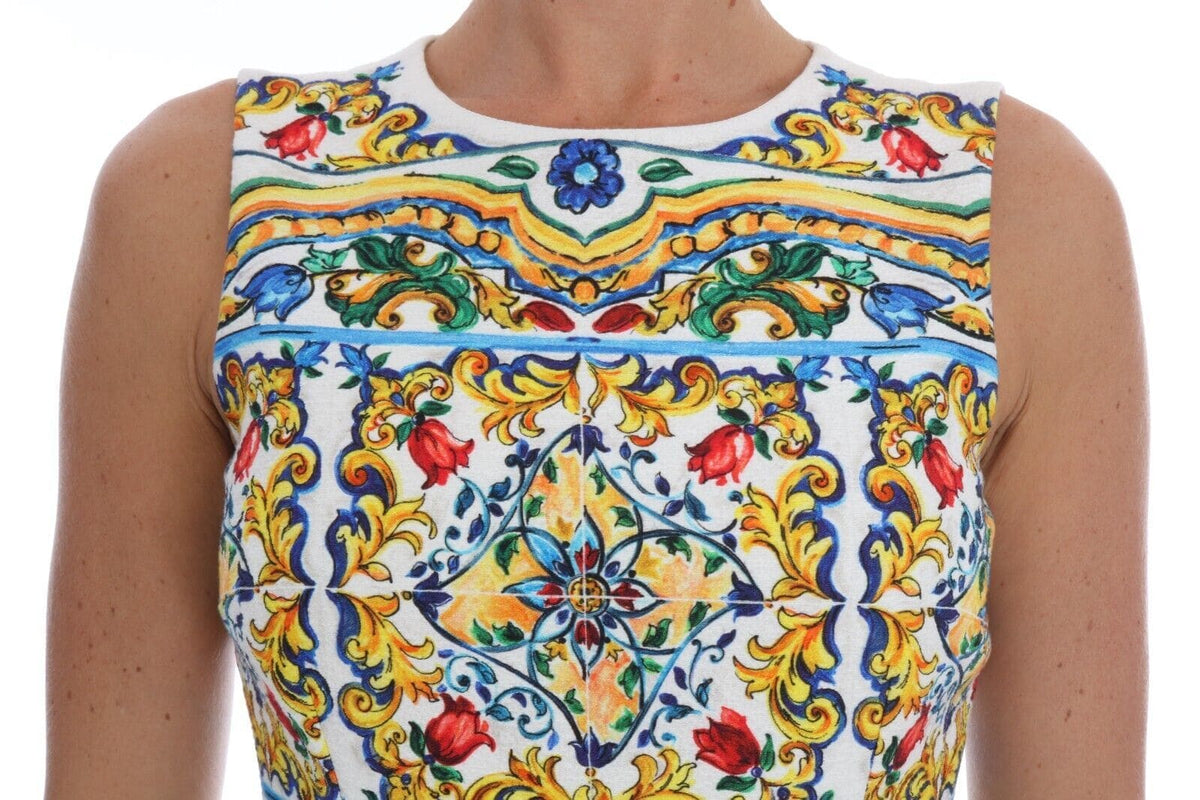 Vestido tubo midi con estampado Majolica de Dolce &amp; Gabbana