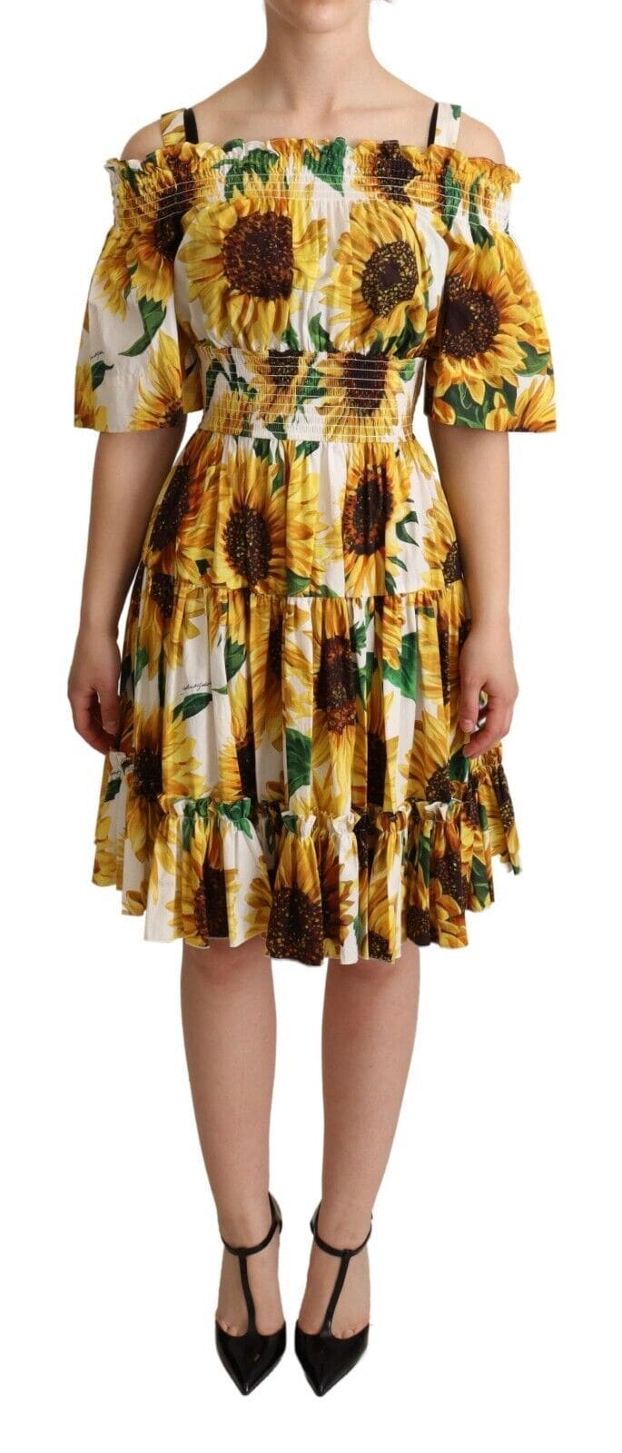 Robe élégante à épaules dénudées à imprimé tournesol de Dolce &amp; Gabbana