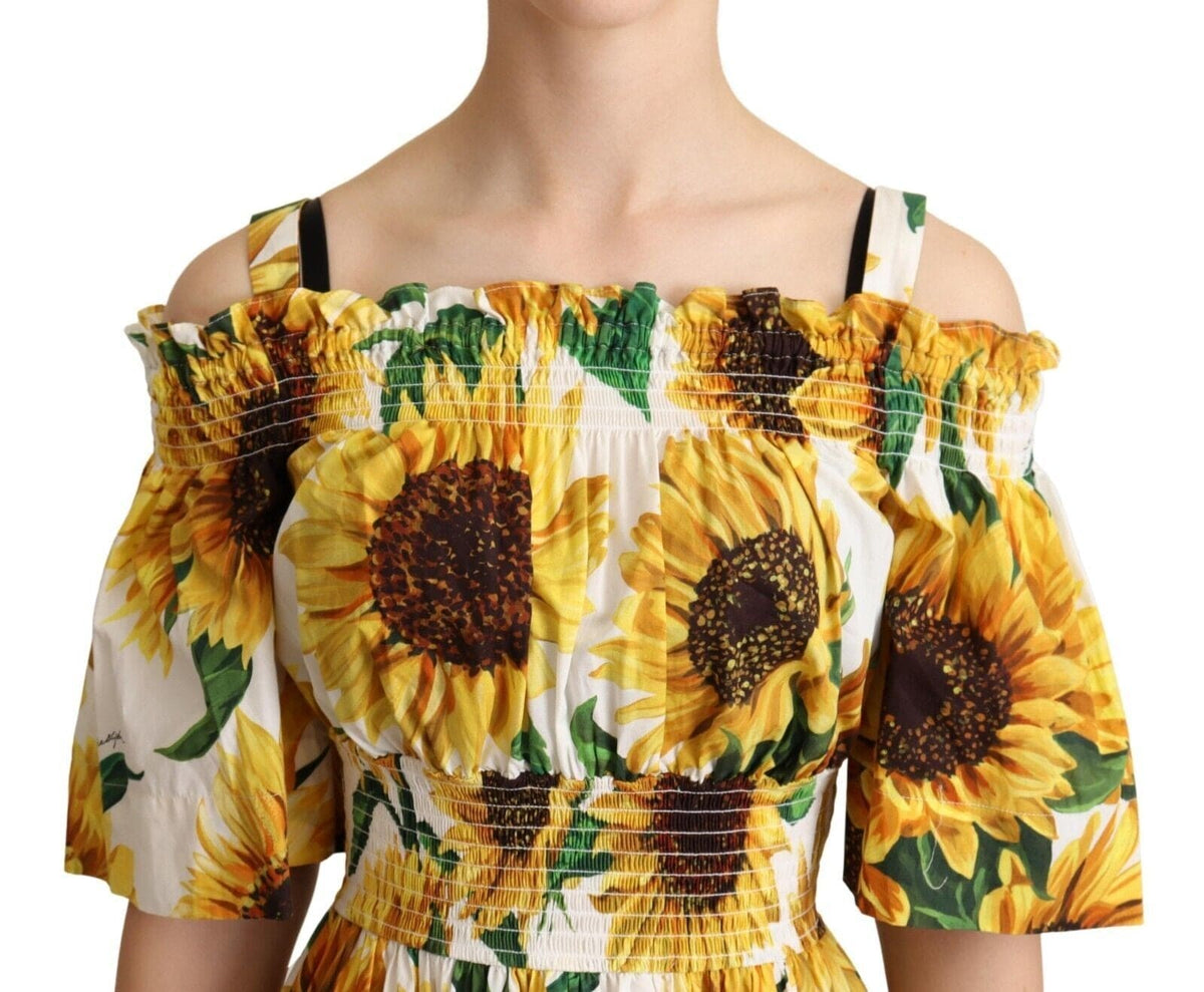 Robe élégante à épaules dénudées à imprimé tournesol de Dolce &amp; Gabbana