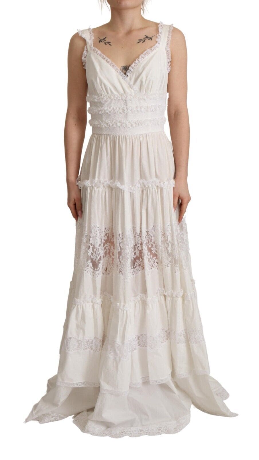 Robe longue trapèze blanche élégante à volants Dolce &amp; Gabbana