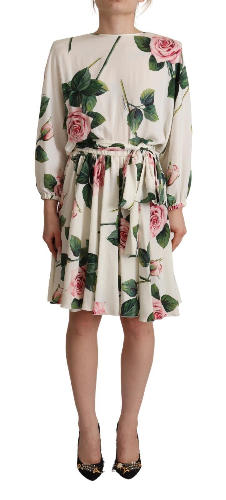 Robe trapèze élégante en soie à imprimé floral Dolce &amp; Gabbana