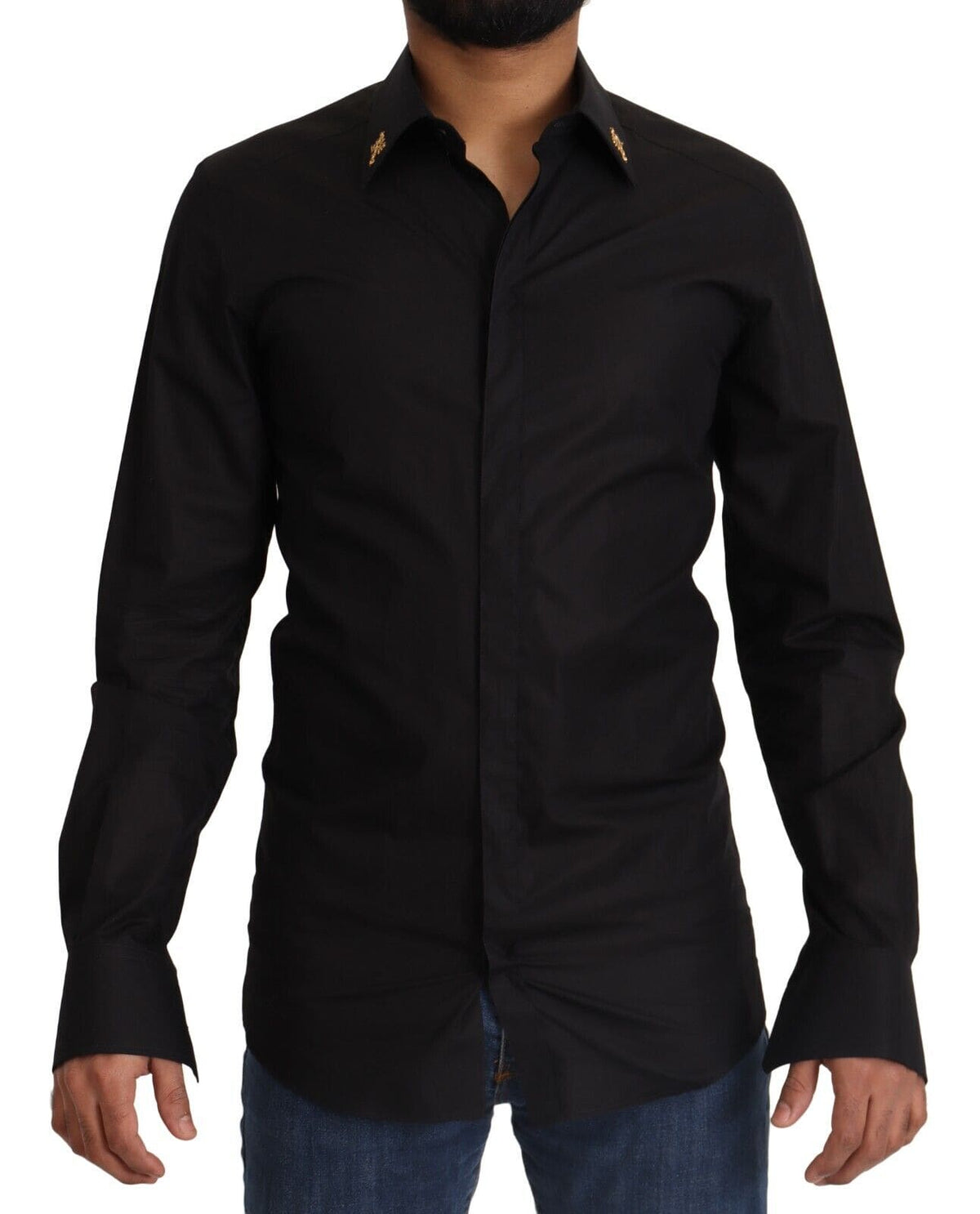 Camisa de vestir elegante de algodón negra de corte entallado de Dolce &amp; Gabbana