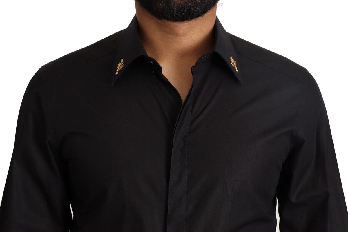 Camisa de vestir elegante de algodón negra de corte entallado de Dolce &amp; Gabbana