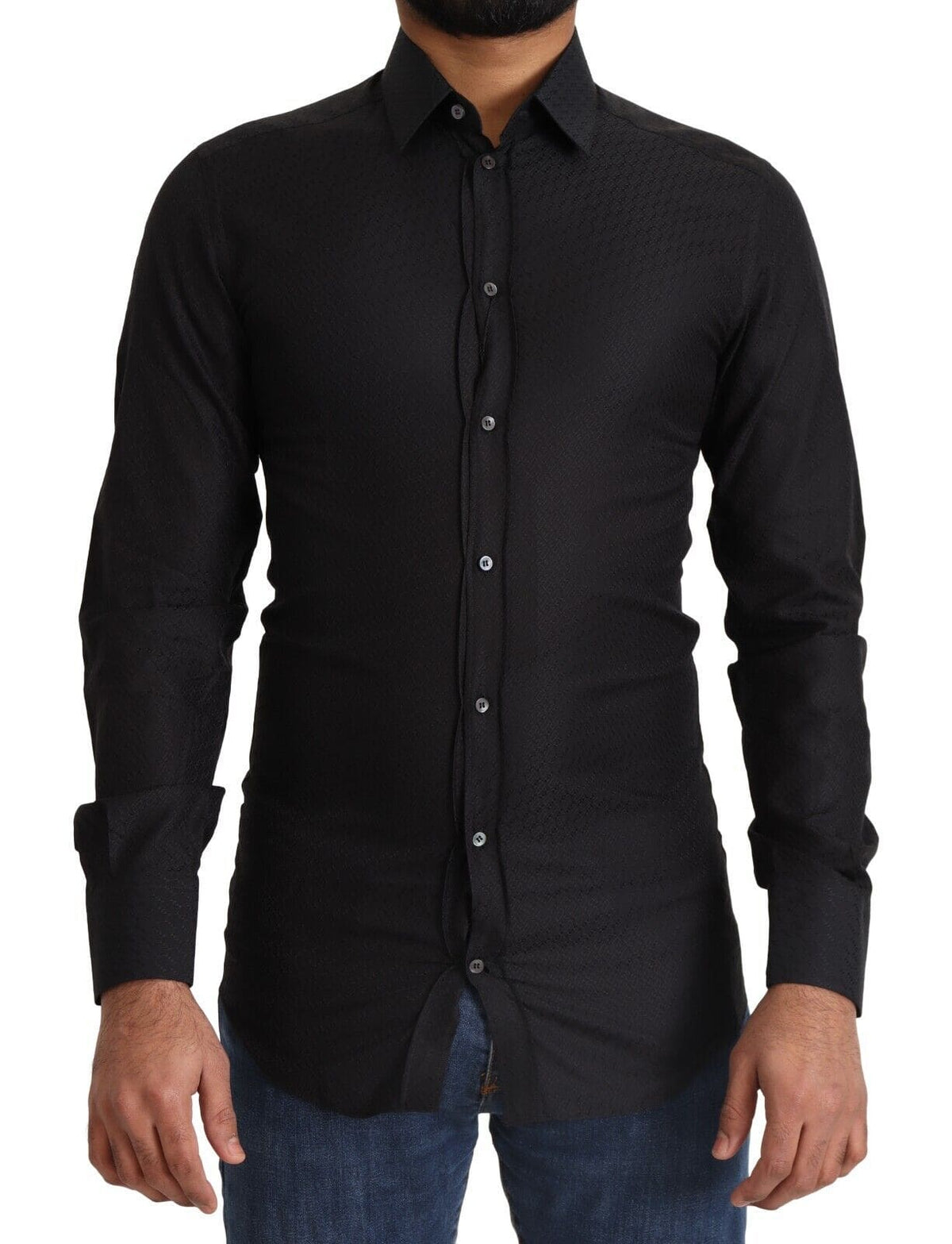 Chemise habillée élégante en coton noir et doré Dolce &amp; Gabbana