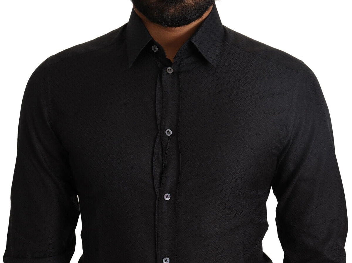 Camisa elegante de algodón negra y dorada de Dolce &amp; Gabbana