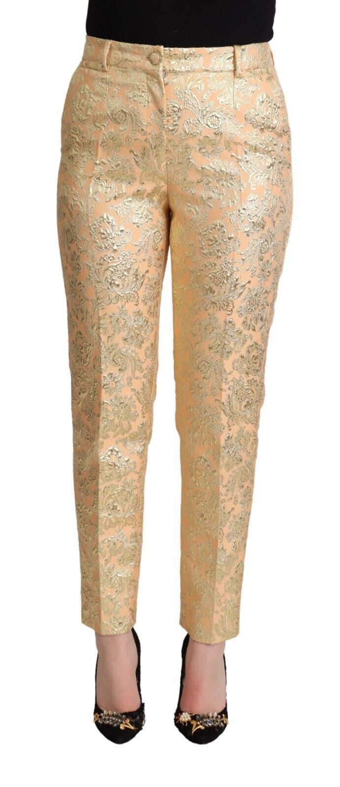 Pantalon élégant en brocart rose taille haute Dolce &amp; Gabbana