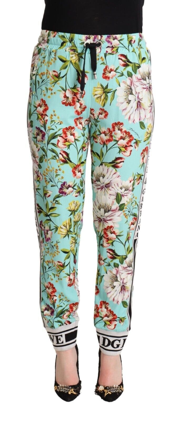 Pantalones jogger de viscosa con estampado floral en verde de Dolce &amp; Gabbana