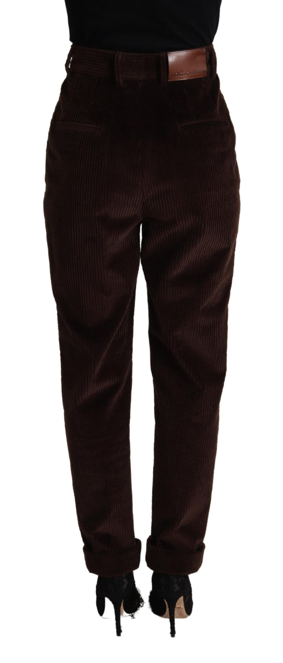 Pantalon élégant en velours côtelé taille haute bordeaux Dolce &amp; Gabbana