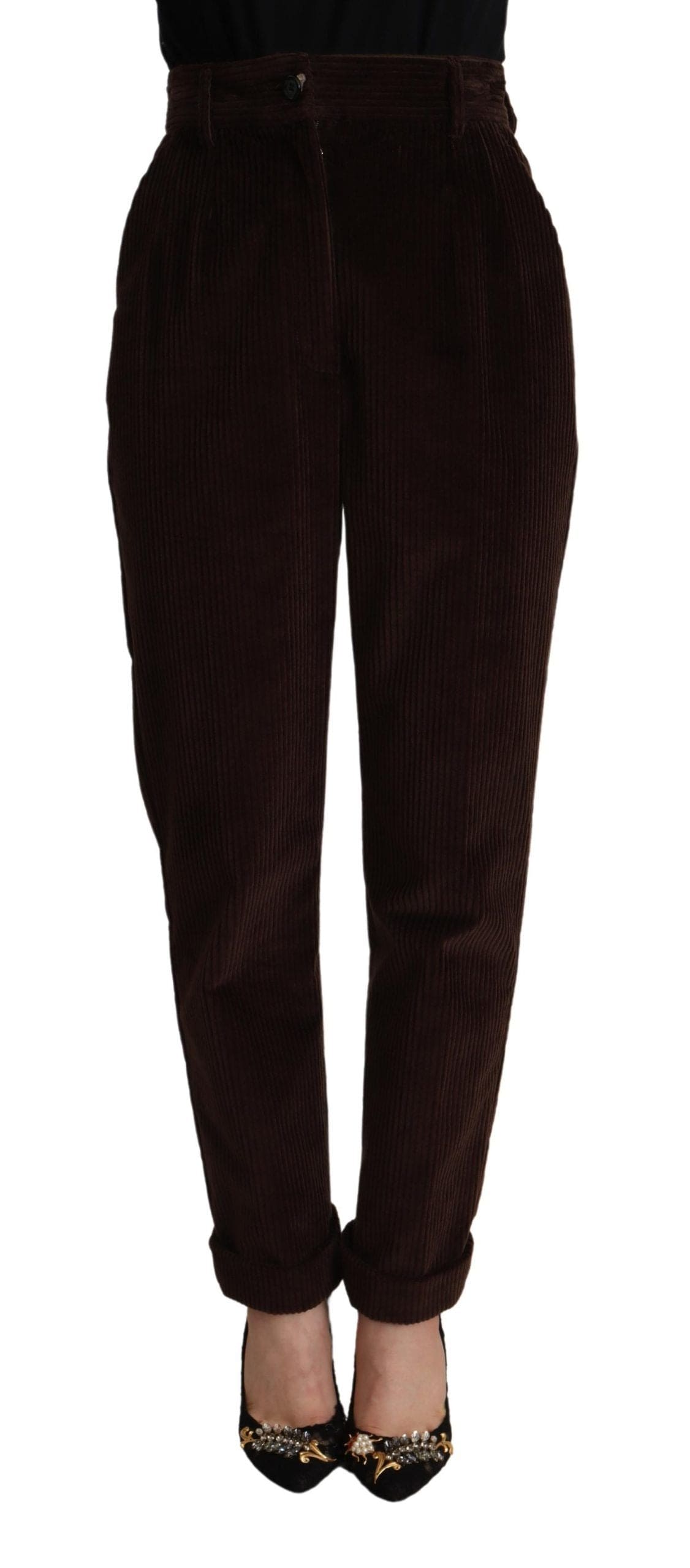 Pantalon élégant en velours côtelé taille haute bordeaux Dolce &amp; Gabbana