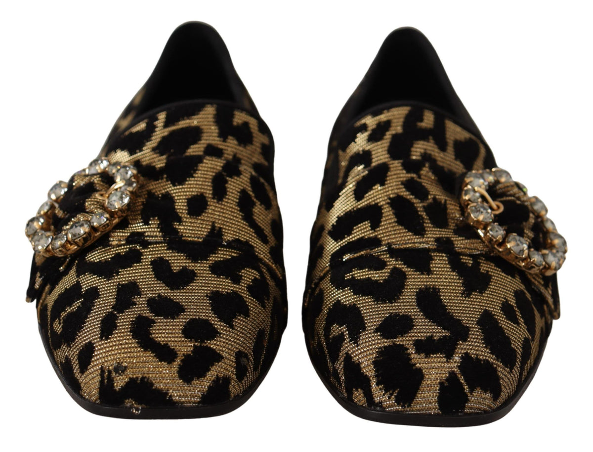 Mocasines elegantes con cristales y diseño de leopardo de Dolce &amp; Gabbana