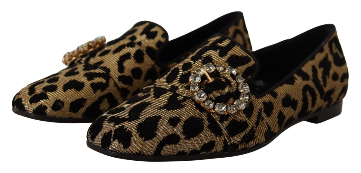 Mocasines elegantes con cristales y diseño de leopardo de Dolce &amp; Gabbana