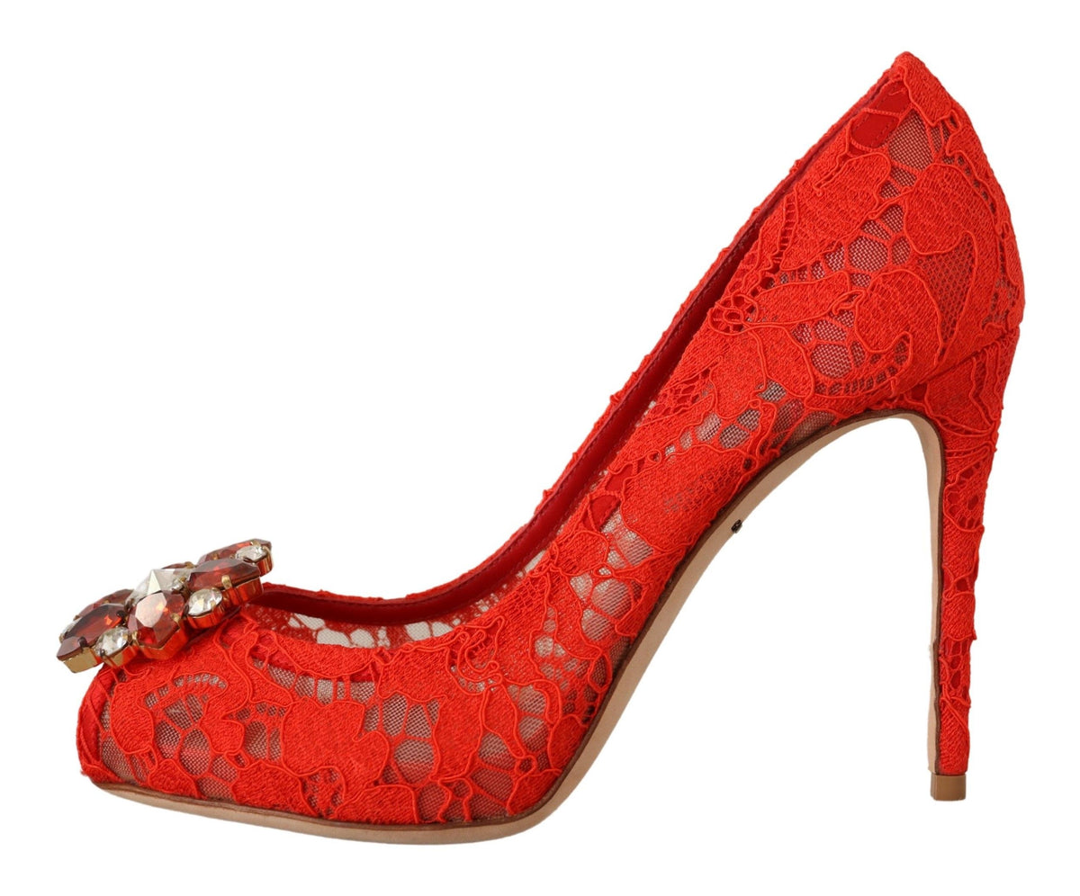 Zapatos de tacón con encaje Taormina y cristales rojos de Dolce &amp; Gabbana