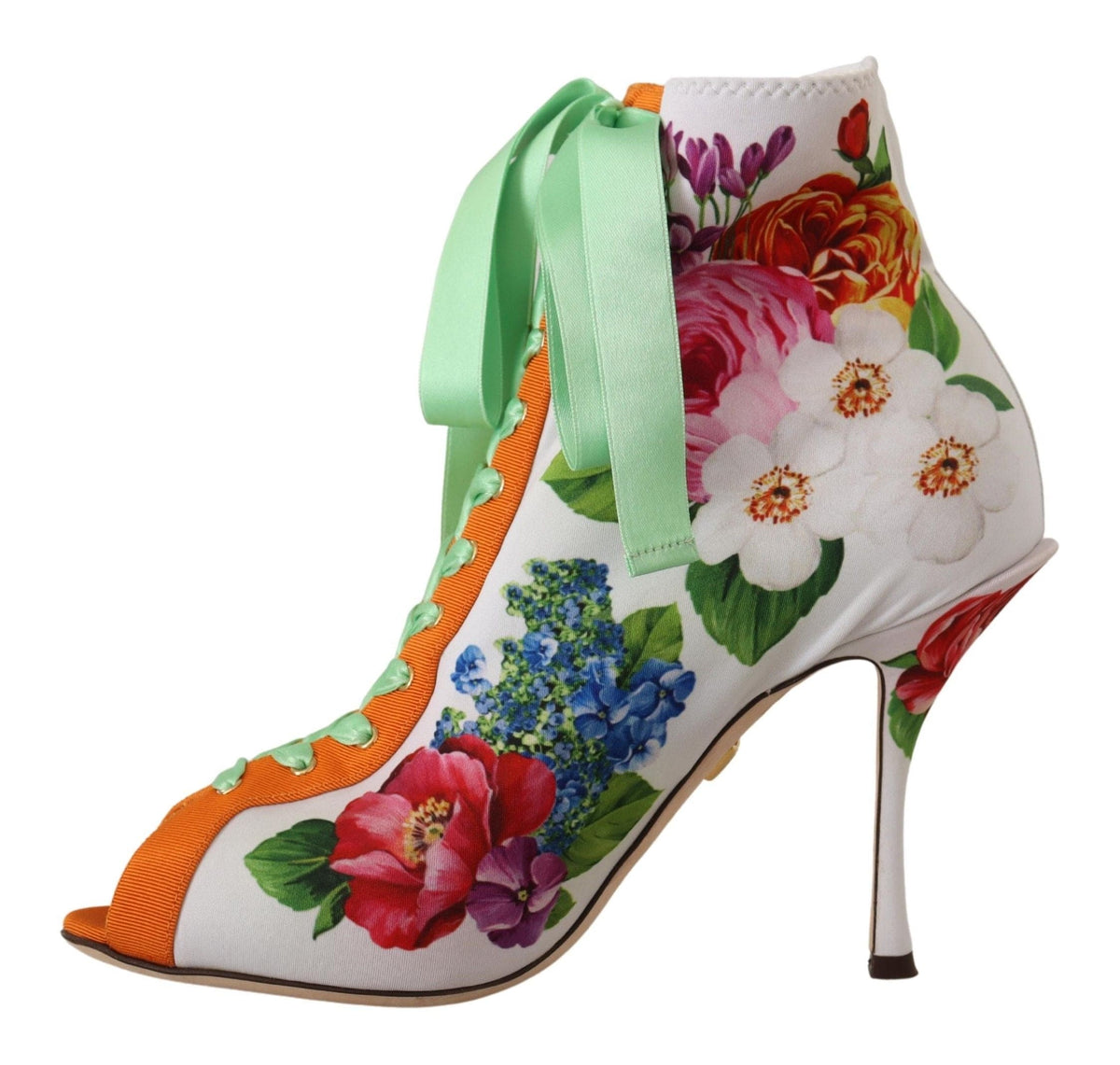 Tacones de jersey con punta abierta y estampado floral de Dolce &amp; Gabbana