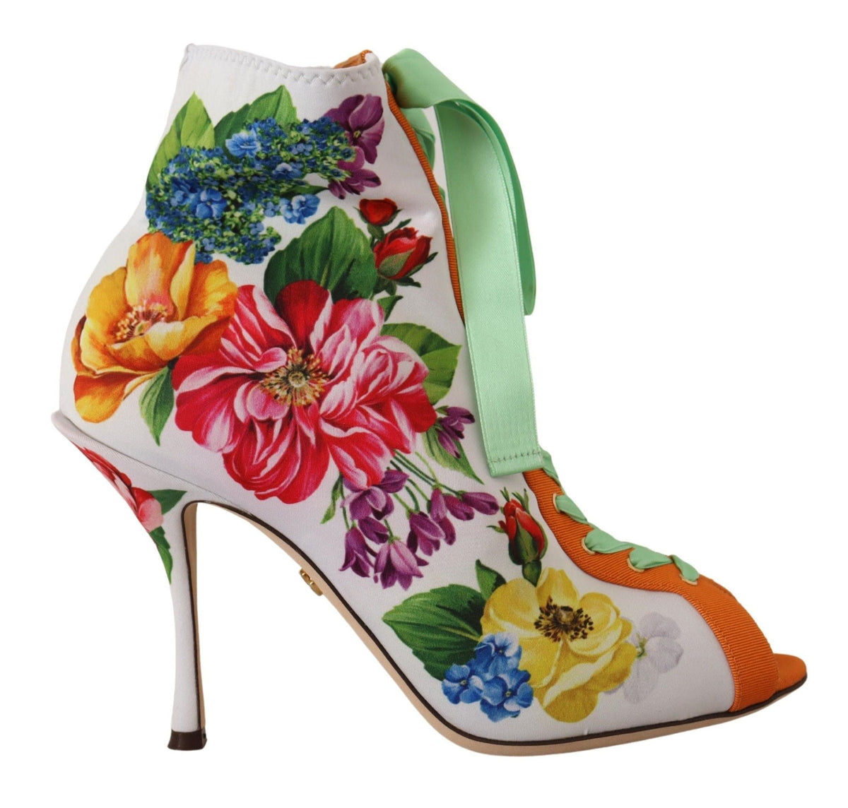 Tacones de jersey con punta abierta y estampado floral de Dolce &amp; Gabbana