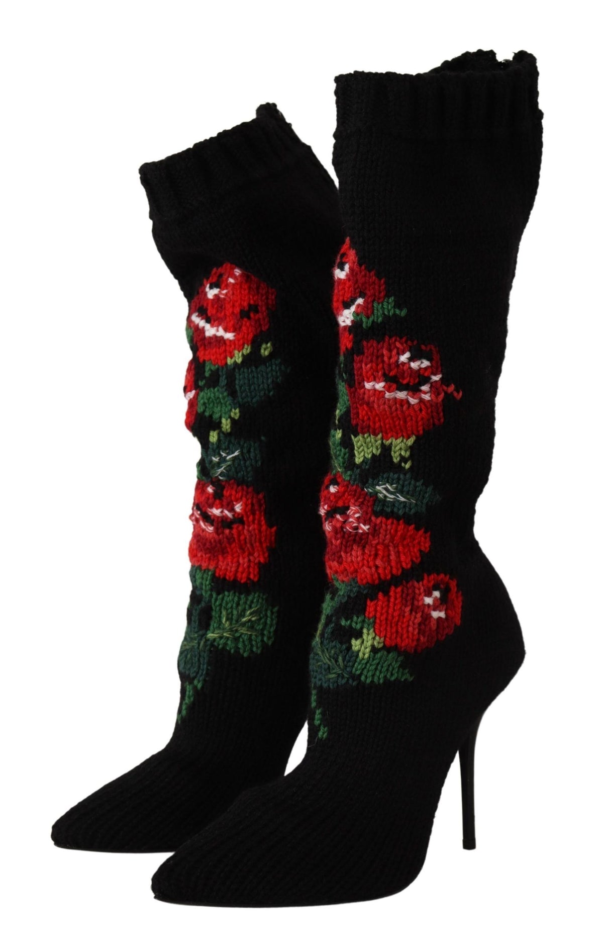 Dolce & Gabbana Elegant Sock Boots with Red Roses Detail