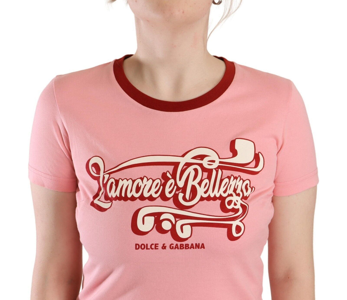 Camiseta de cuello redondo con logo rosa chic de Dolce &amp; Gabbana