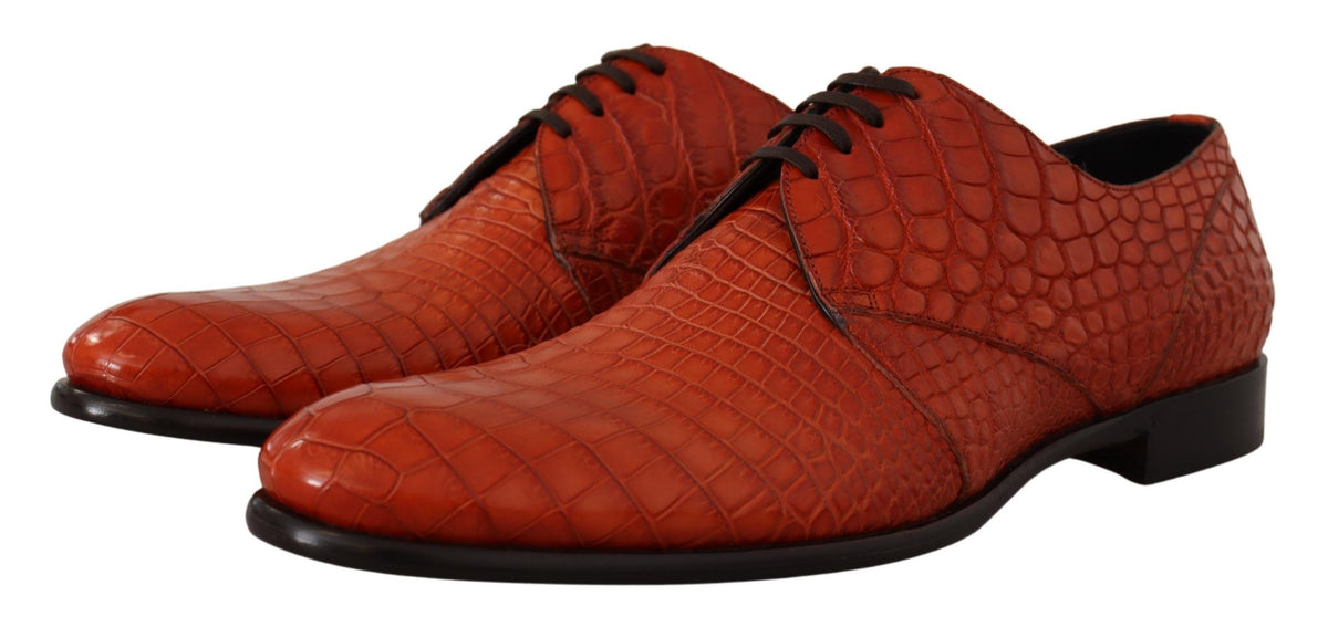 Chaussures habillées à lacets en cuir croco orange exotique Dolce &amp; Gabbana