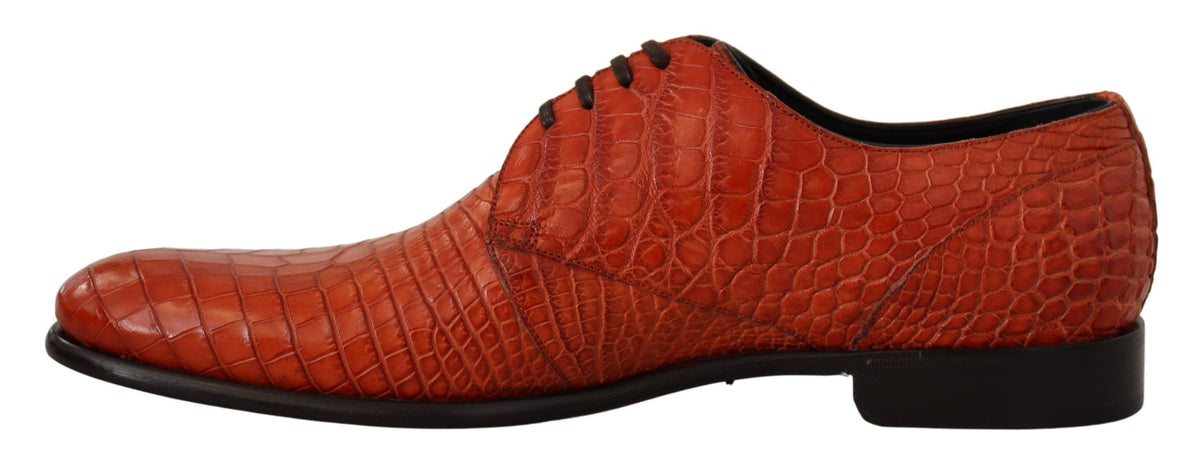 Chaussures habillées à lacets en cuir croco orange exotique Dolce &amp; Gabbana