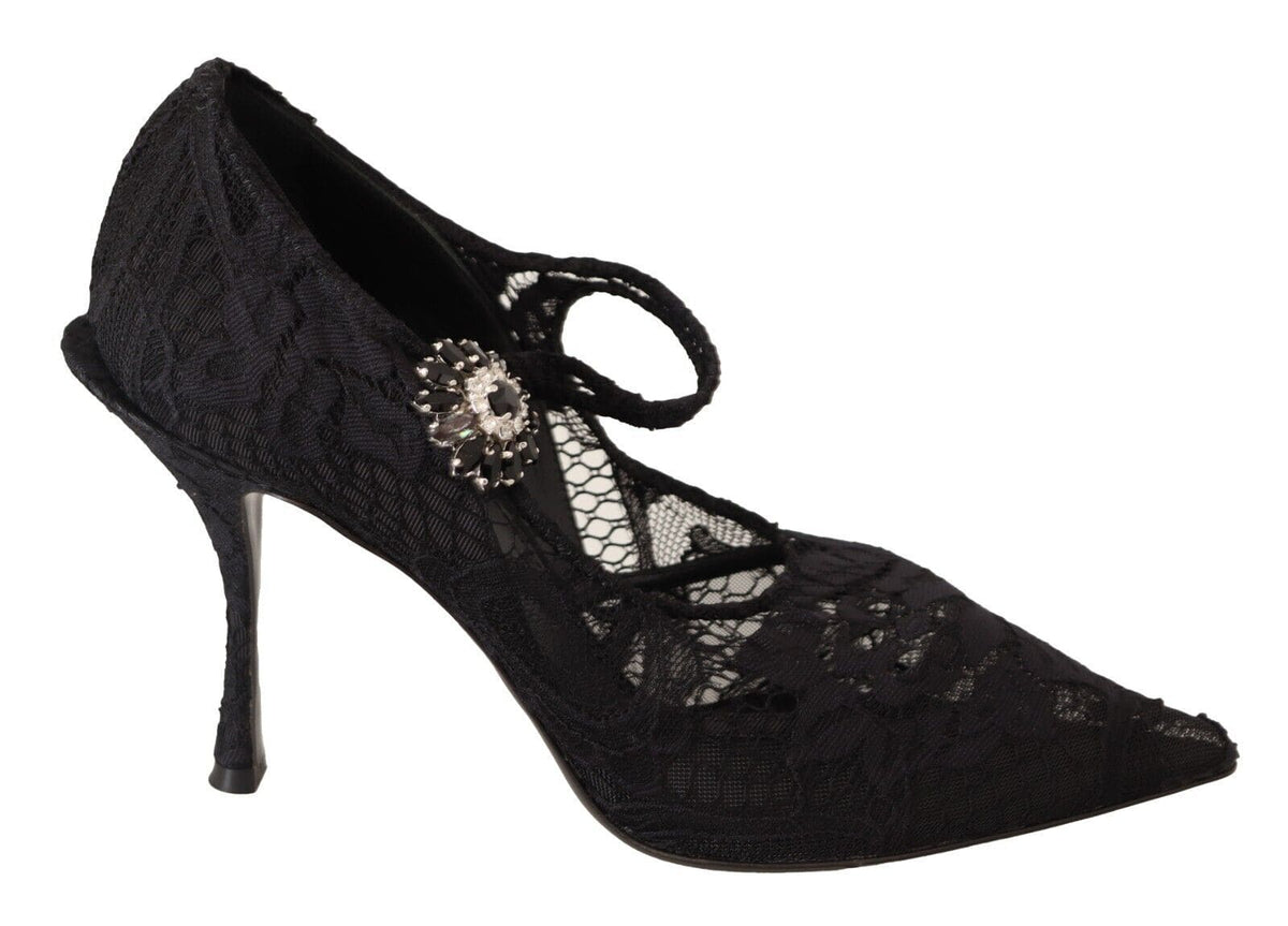 Elegantes zapatos de tacón de aguja con encaje negro de Dolce &amp; Gabbana