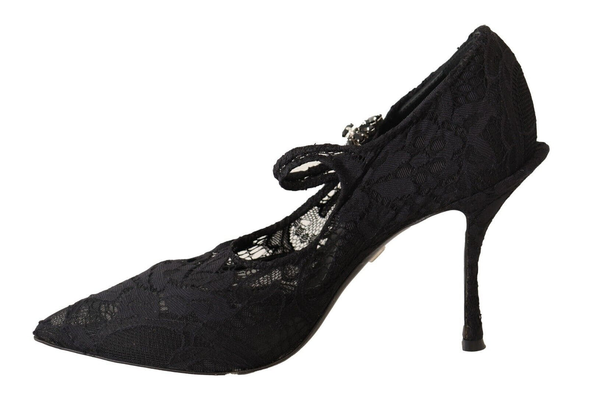 Elegantes zapatos de tacón de aguja con encaje negro de Dolce &amp; Gabbana