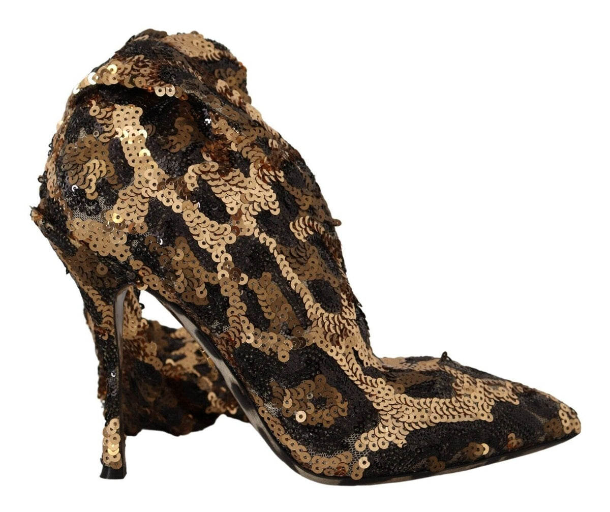 Botas hasta la rodilla elegantes con lentejuelas de leopardo de Dolce &amp; Gabbana