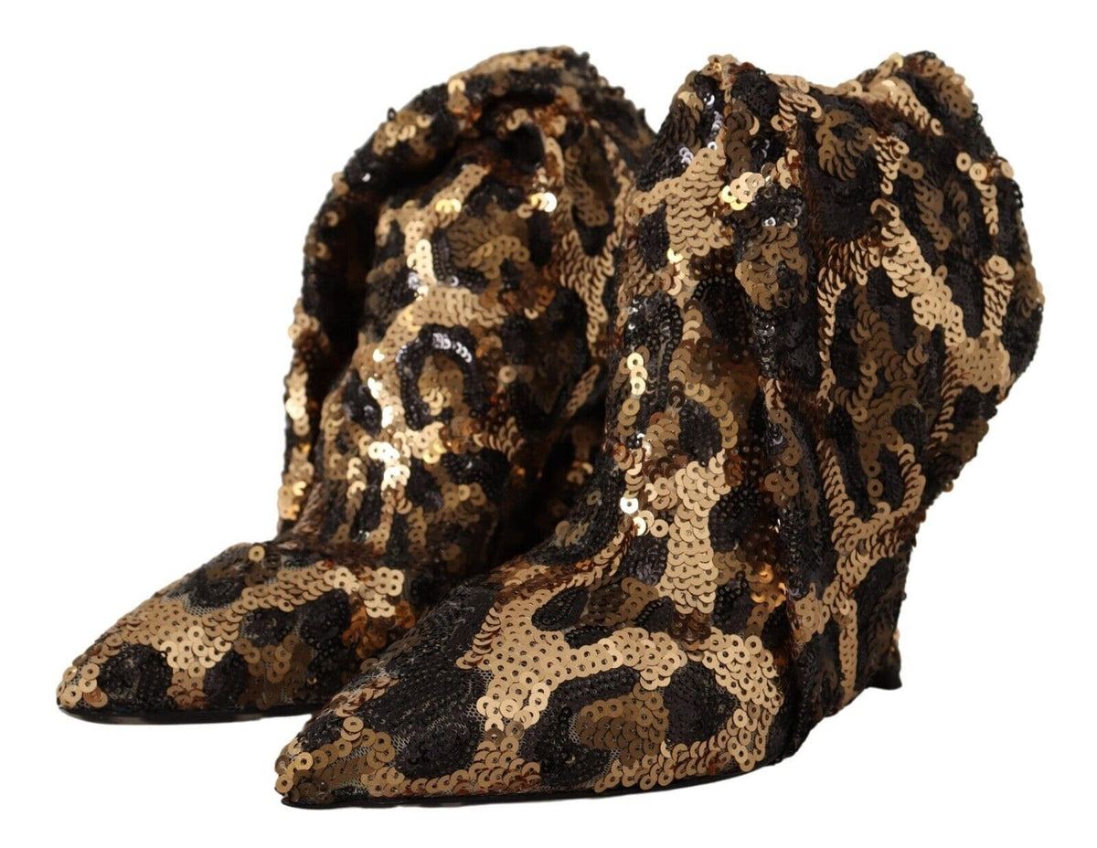 Botas hasta la rodilla elegantes con lentejuelas de leopardo de Dolce &amp; Gabbana