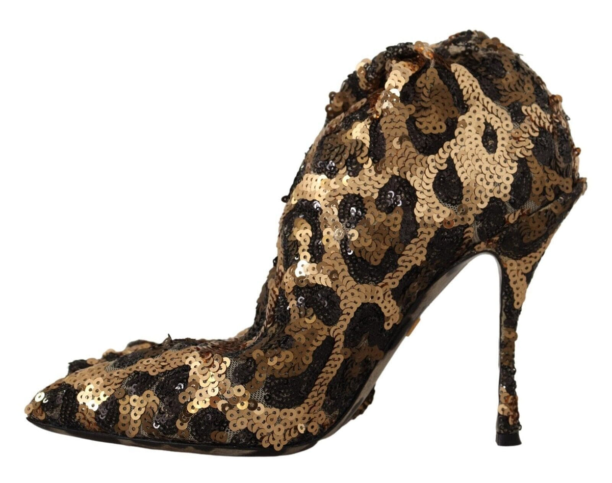 Botas hasta la rodilla elegantes con lentejuelas de leopardo de Dolce &amp; Gabbana