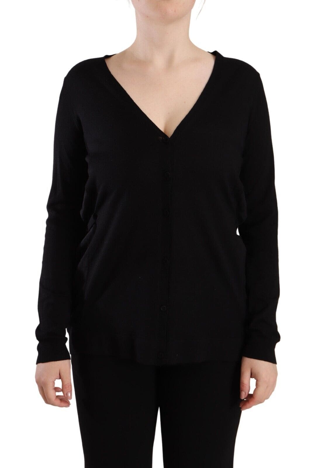 Pull en laine noir élégant à col en V Dolce &amp; Gabbana