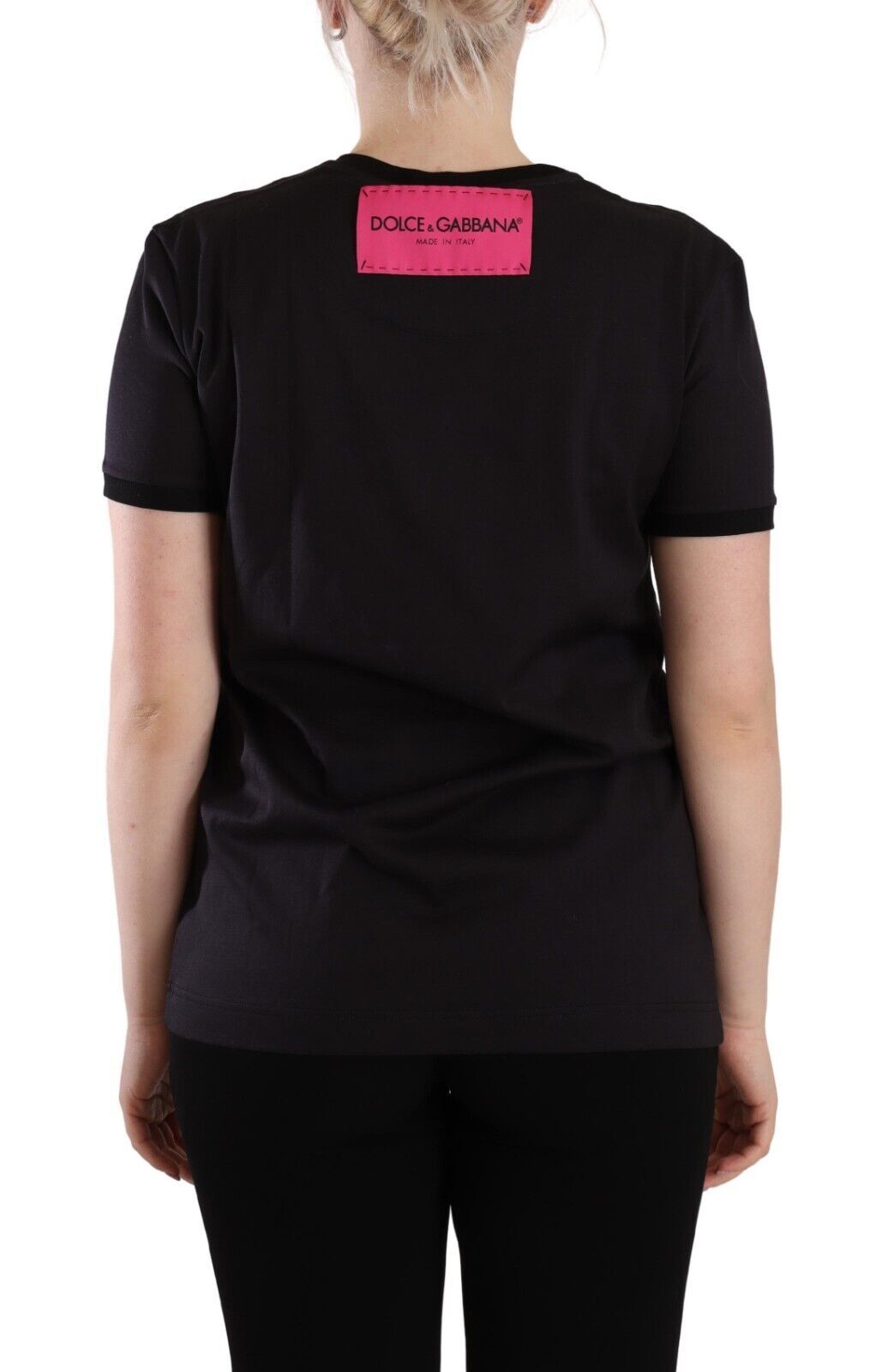 Camiseta elegante negra con cuello redondo y logotipo de Dolce &amp; Gabbana