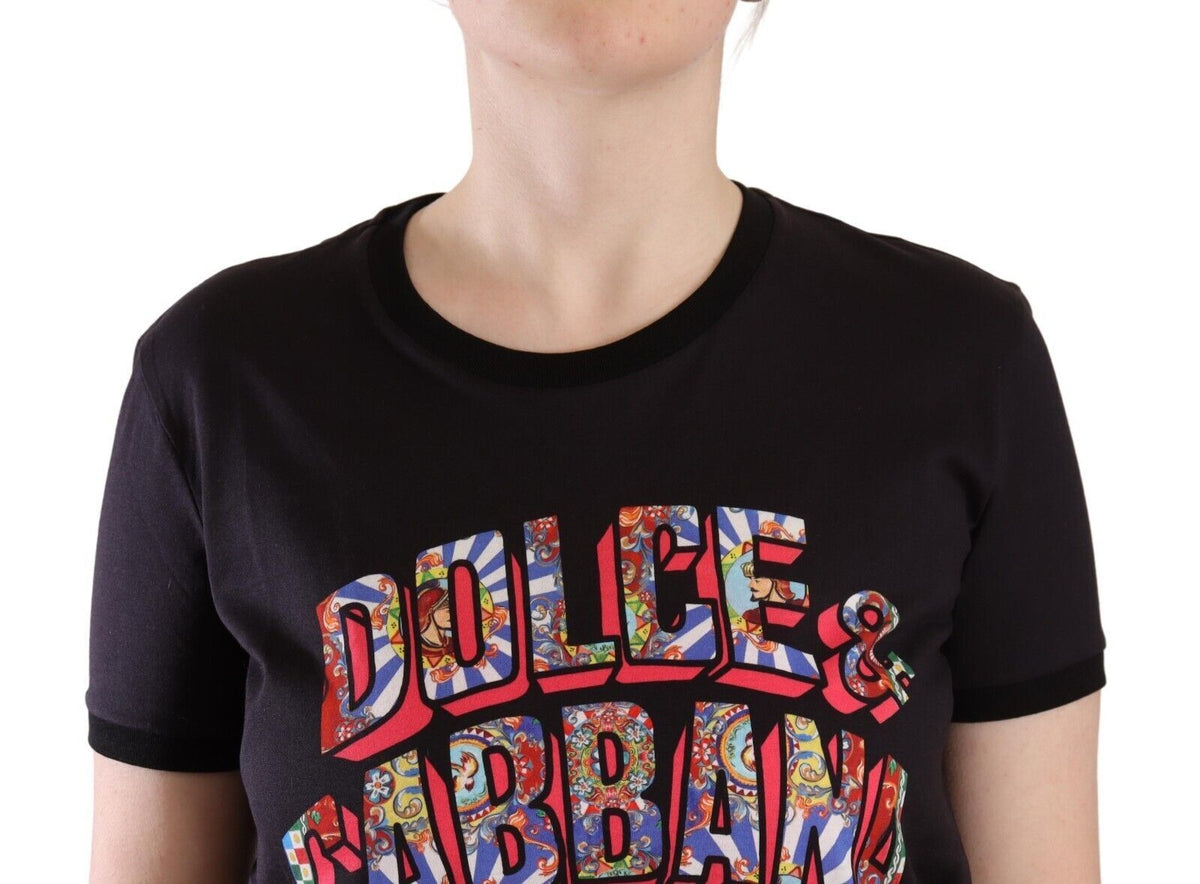 Camiseta elegante negra con cuello redondo y logotipo de Dolce &amp; Gabbana