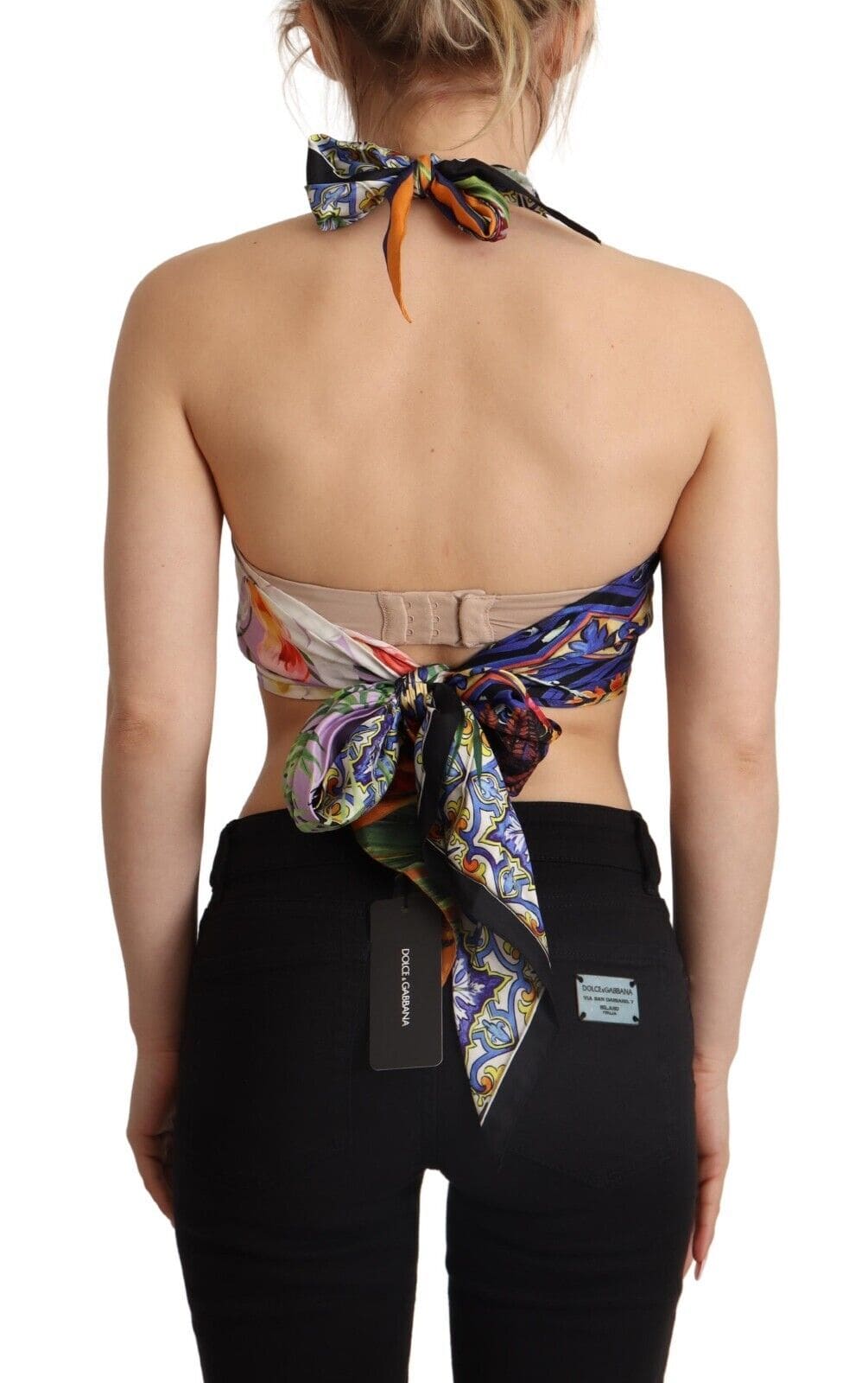 Top corto con cuello halter y suntuosa seda de Dolce &amp; Gabbana - Multicolor