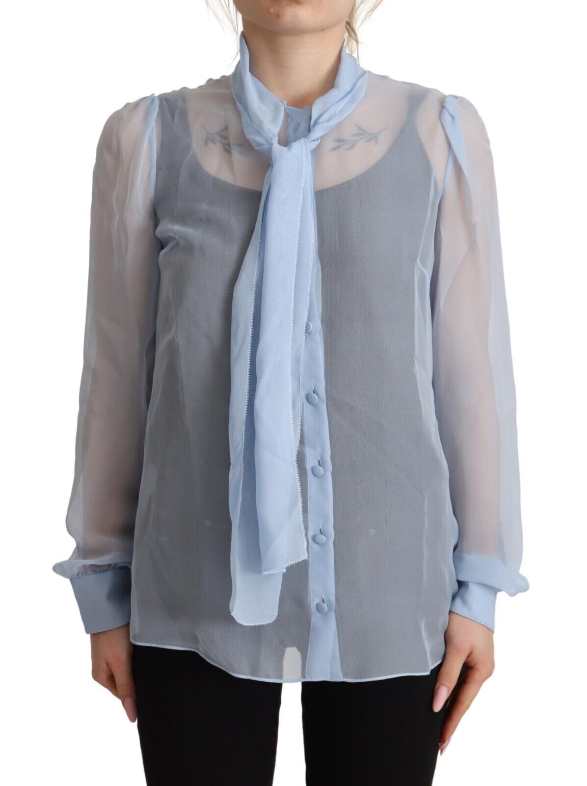 Blusa elegante de seda con cuello ascot de Dolce &amp; Gabbana