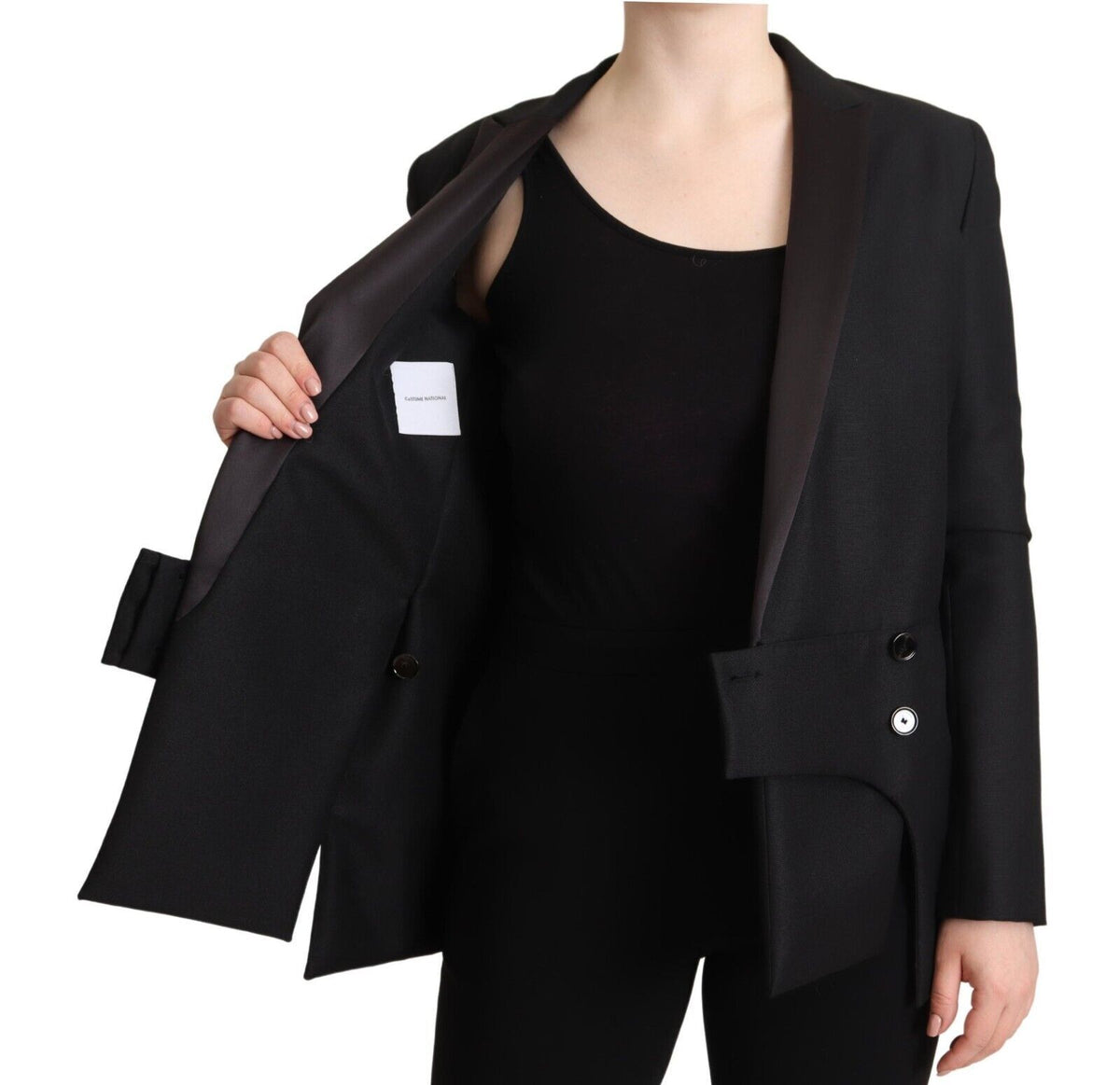 Blazer cruzado negro elegante de traje nacional