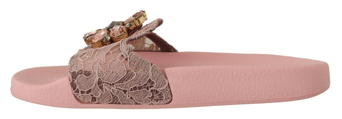 Ballerines plates Dolce &amp; Gabbana en dentelle fleurie ornée de cristaux