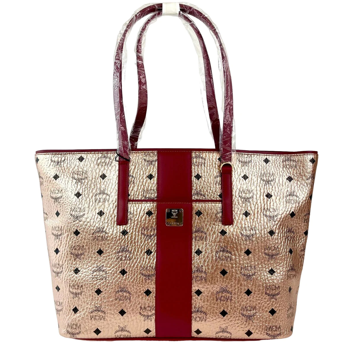 MCM Champagne Women's Gold Monogram Visetos Canvas Medium Tote Bag