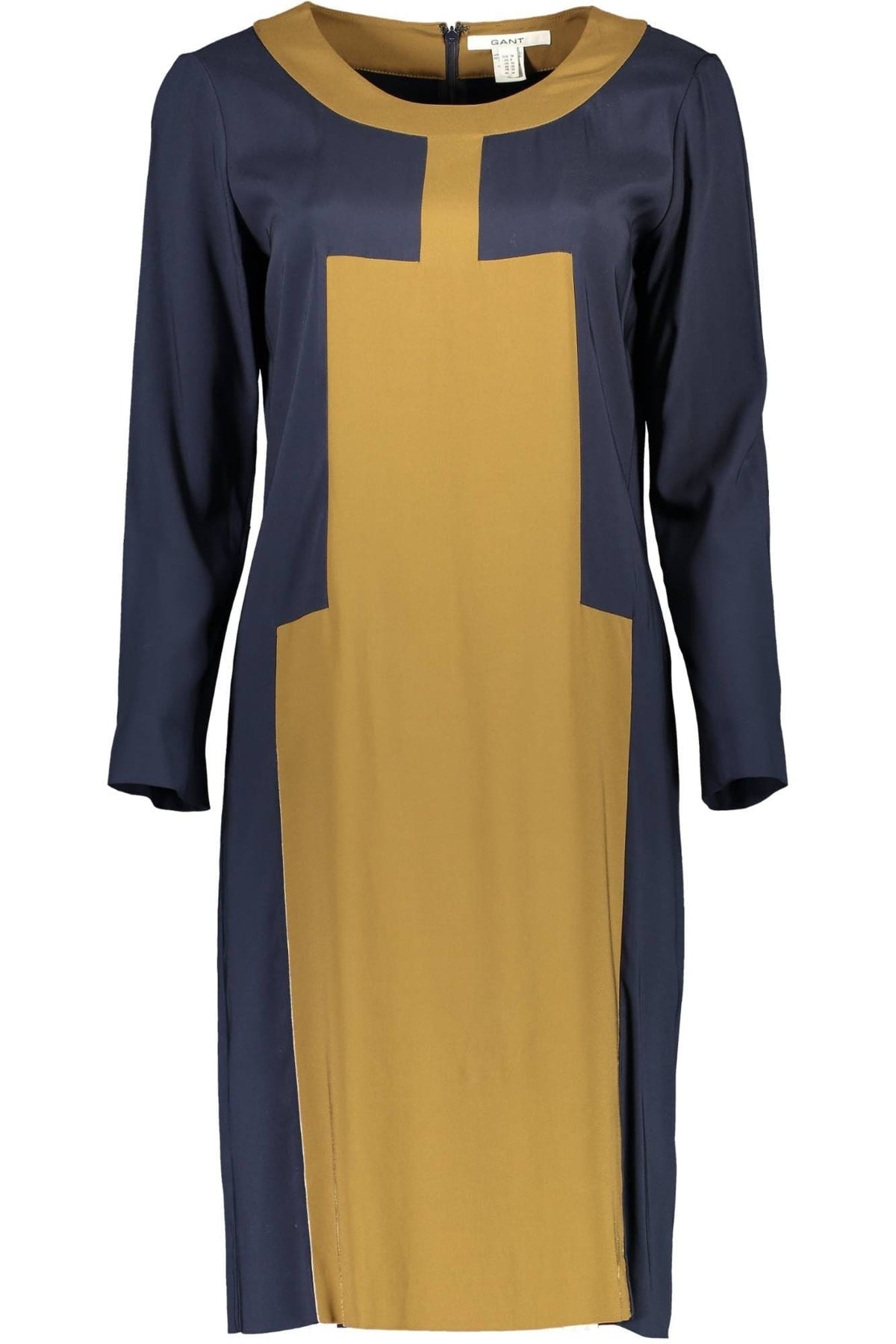 Robe Gant Chic Bleue Col Rond Détails Contrastés