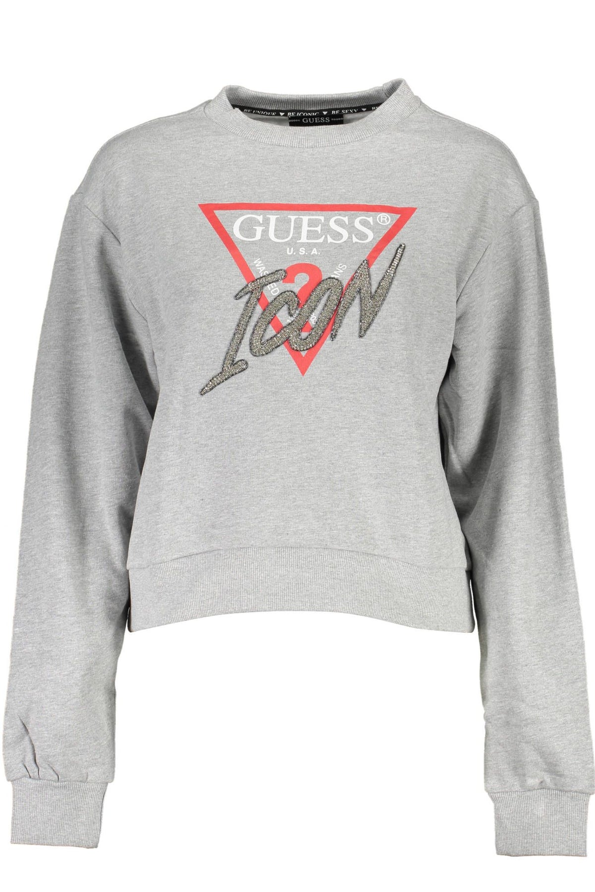 Sudadera elegante con adornos de diamantes de imitación en color gris de Guess Jeans