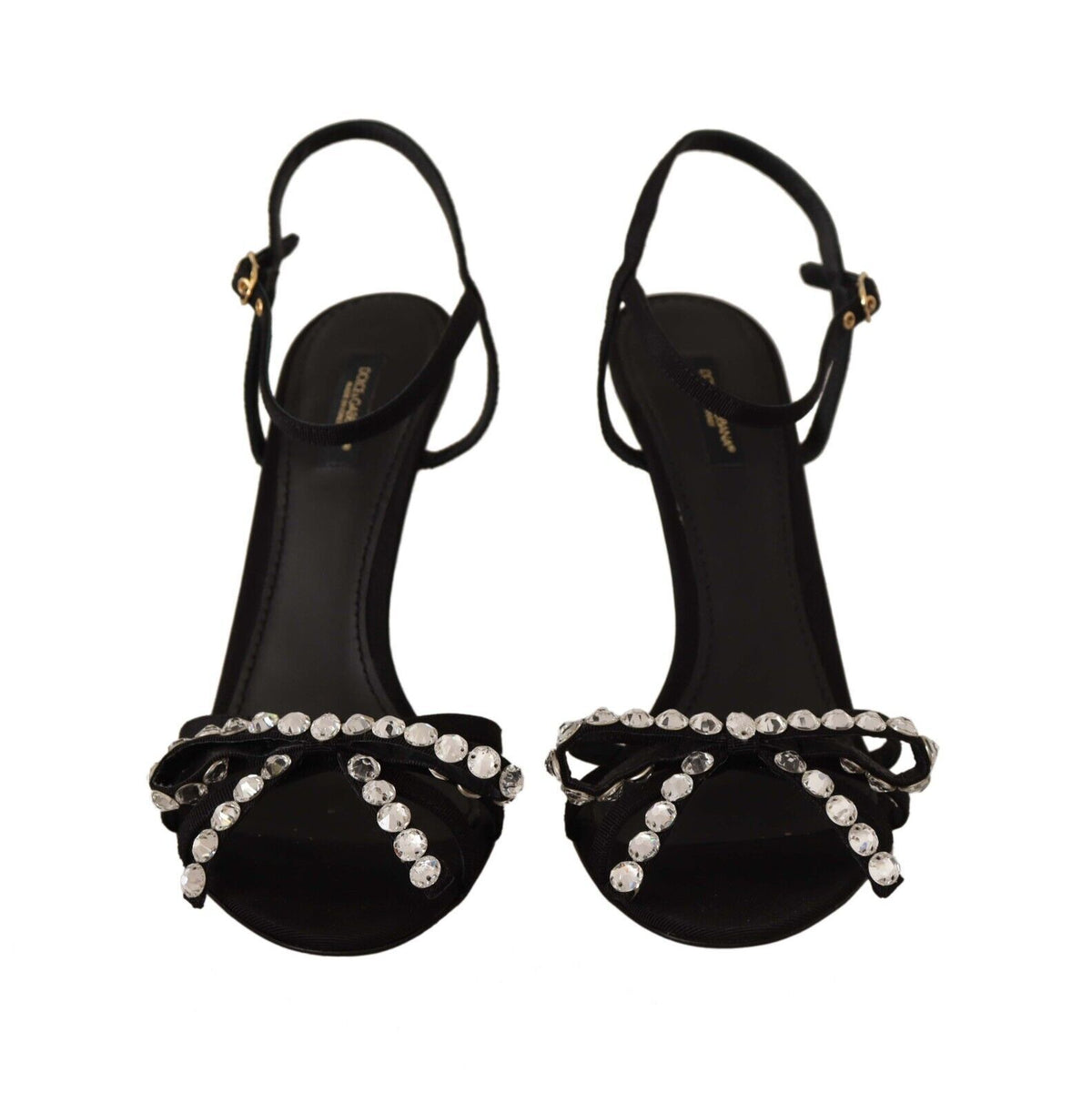 Sandales élégantes à bride cheville en viscose noire avec cristaux Dolce &amp; Gabbana