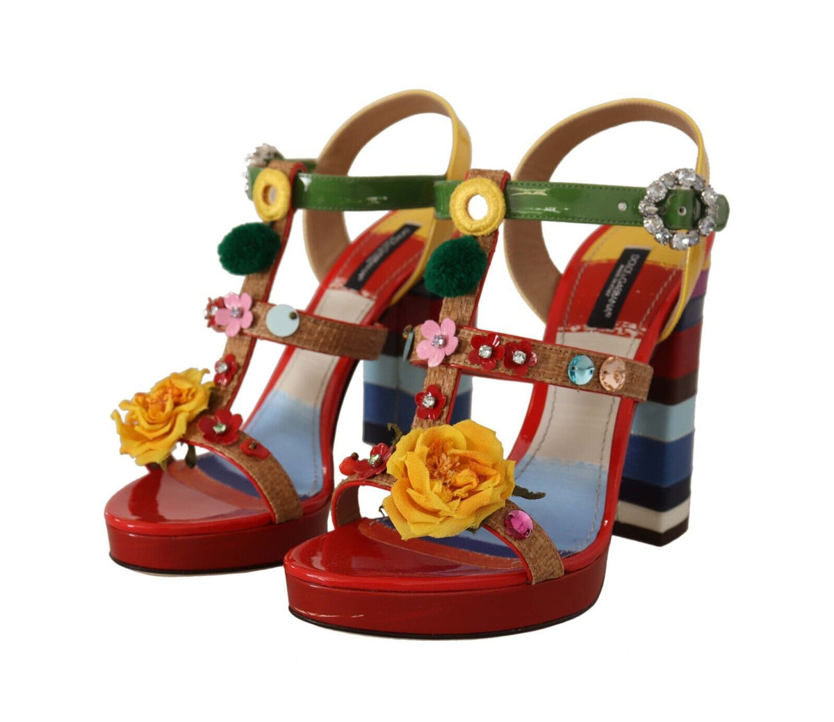 Tacones con tiras en el tobillo y diseño floral multicolor de Dolce &amp; Gabbana