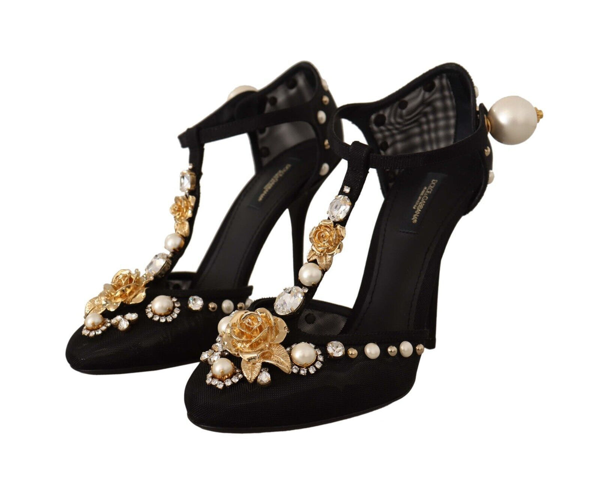 Sandalias de tacón con tiras en T y adornos elegantes de Dolce &amp; Gabbana