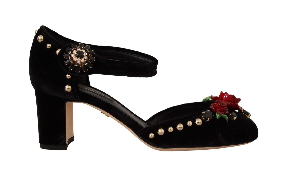 Sandalias de tacón con cristales rosas en color negro de Dolce &amp; Gabbana